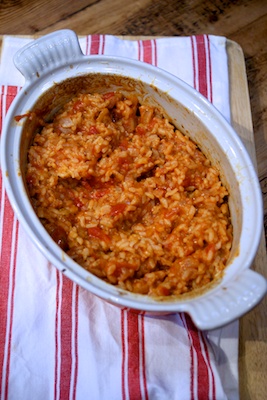 One pot recipe: cheese and tomato baked risotto