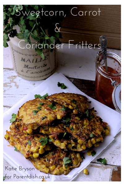 Sweetcorn, Carrot and Coriander Fritters by Katie Bryson for Parentdish.co.uk