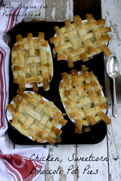 Chicken, Sweetcorn and Broccoli Pot Pies by Katie Bryson for Parentdish.co.uk