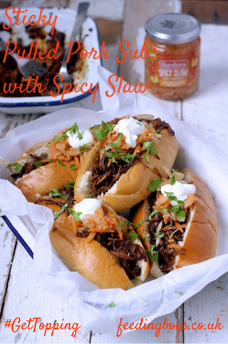 Sticky Pulled Pork Subs with Spicy Slaw on feedingboys.co.uk #GetTopping